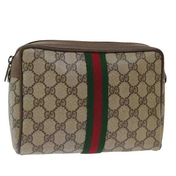 Gucci Handbags - GUCCI GG Supreme Web Sherry Line Clutch Bag Beige Green